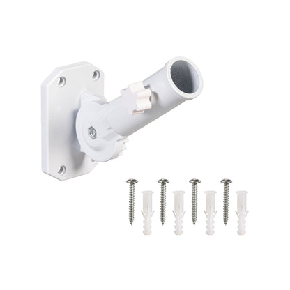 White metal flag pole bracket with mounting plate and adjustable arm, screws and wall anchors on Tampa Home & Garden Store