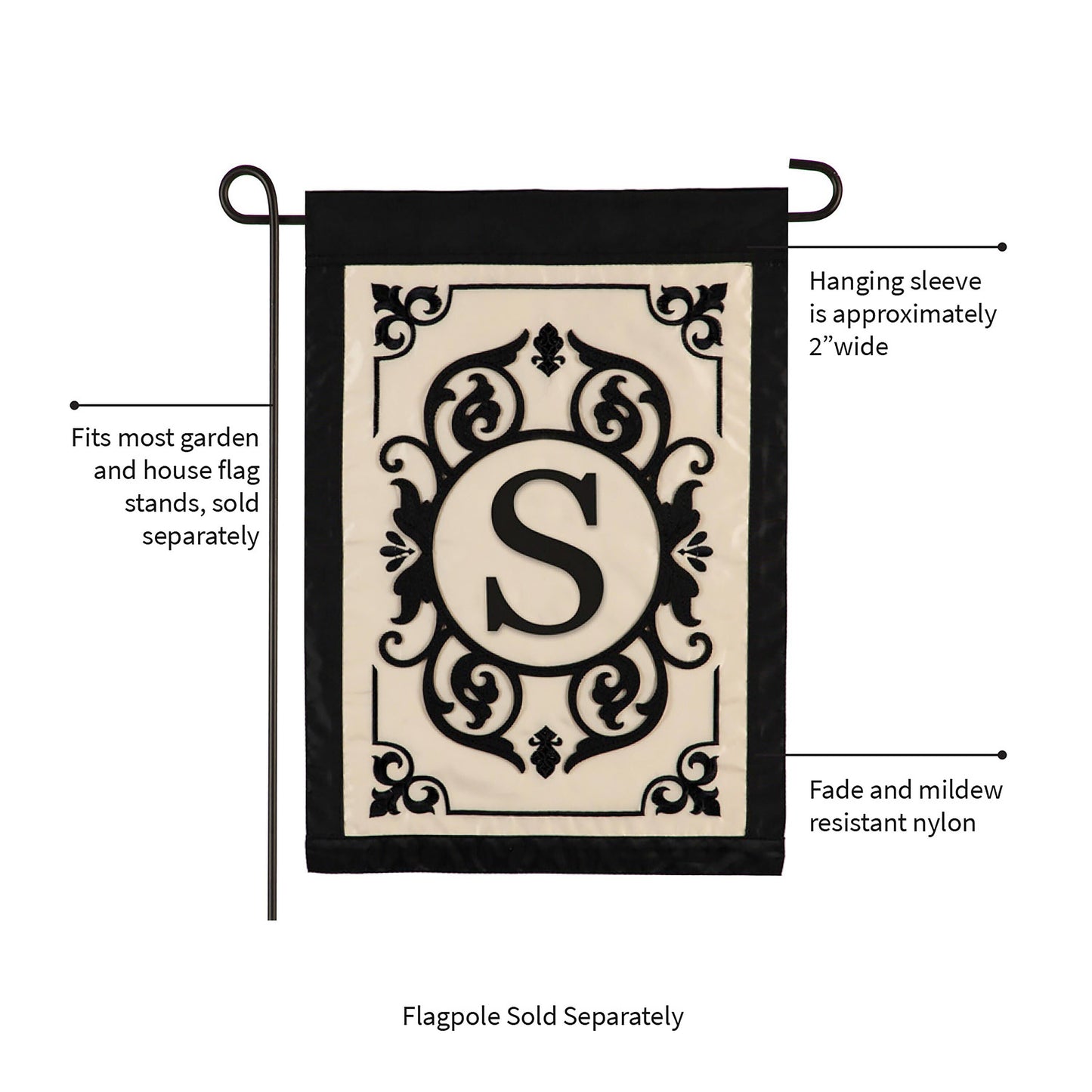 Cambridge Monogram Garden Flag S with black border ivory monogram by Evergreen Enterprises on Tampa Home & Garden Store