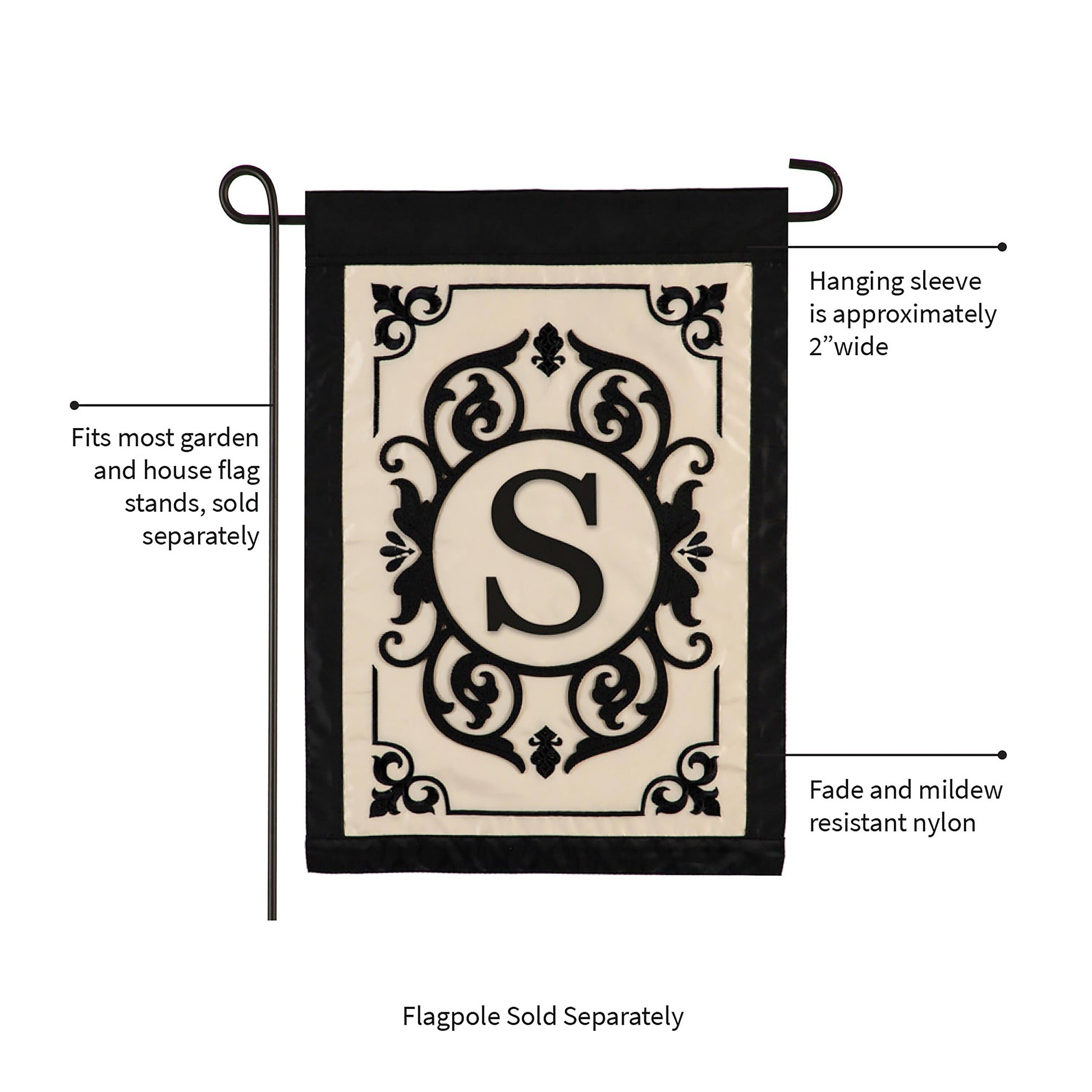 Cambridge Monogram Garden Flag S with black border ivory monogram by Evergreen Enterprises on Tampa Home & Garden Store