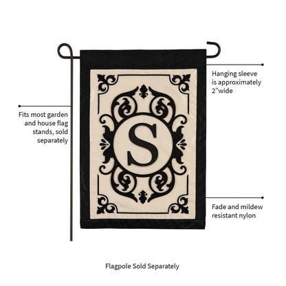 Cambridge Monogram Garden Flag S with black border ivory monogram by Evergreen Enterprises on Tampa Home & Garden Store