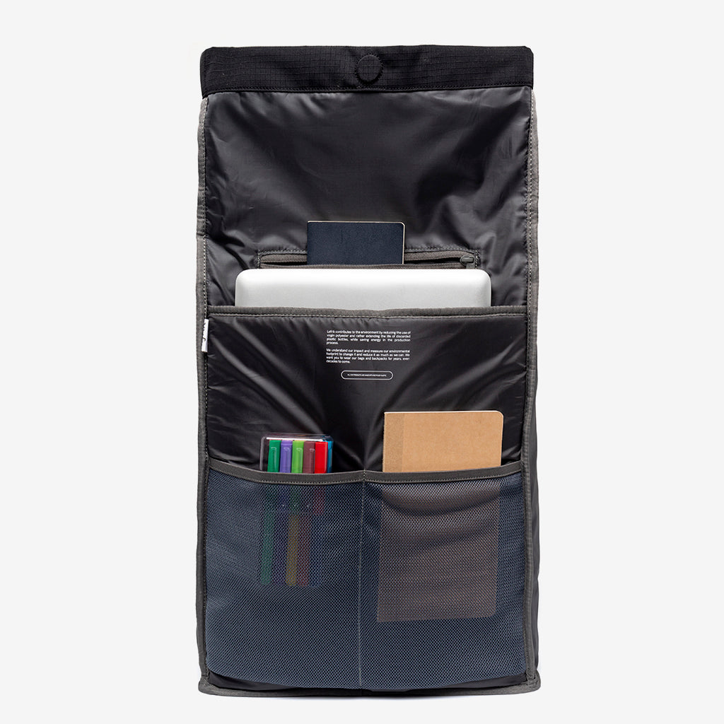 Lars Roll Laptop Backpack Lefrik USA Black Lime with laptop sleeve and front organizer pockets on Tampa Home & Garden Store