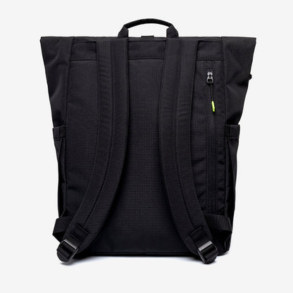 Lars Roll Laptop Backpack Black Lime by Lefrik USA, padded back, neon lime zipper pull on Tampa Home & Garden Store