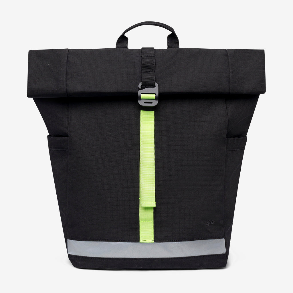 Lars Roll Laptop Backpack Black Lime by Lefrik USA with neon lime vertical strap on Tampa Home & Garden Store