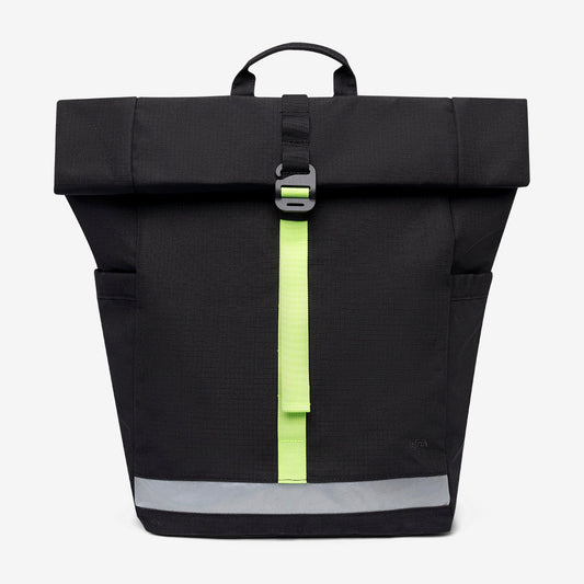 Lars Roll Laptop Backpack Black Lime by Lefrik USA with neon lime vertical strap on Tampa Home & Garden Store