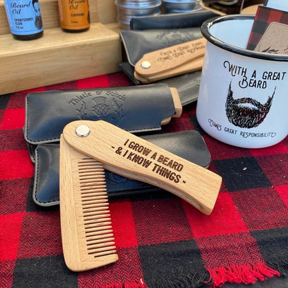 Laser Engraved Wooden Switchblade Beard Combs - Tampa Home & Garden Store