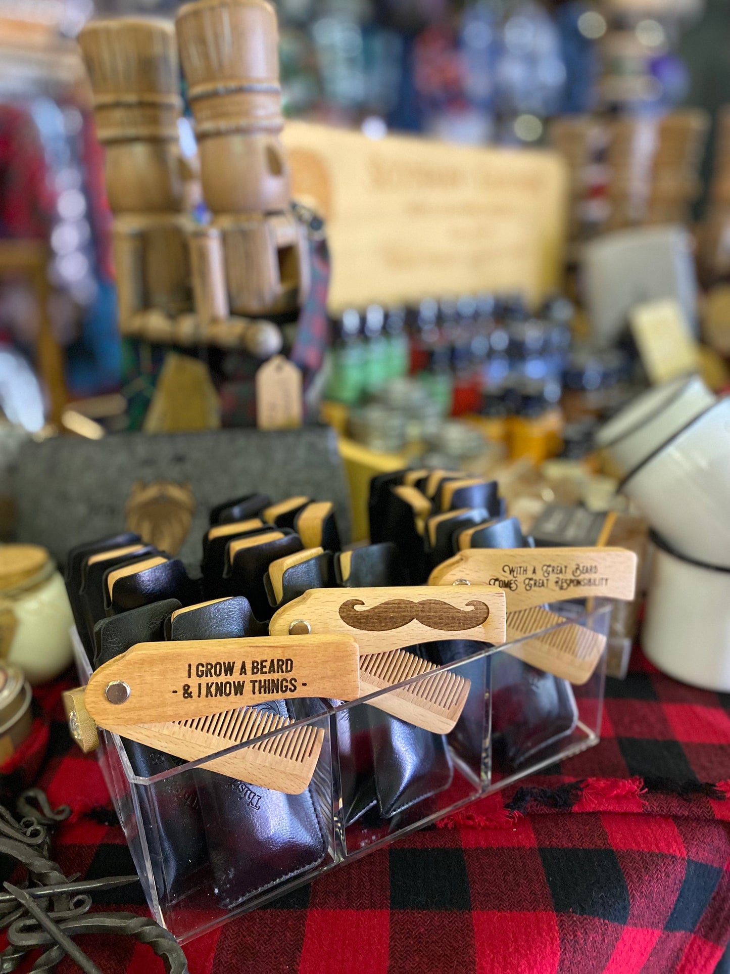 Laser Engraved Wooden Switchblade Beard Combs - Tampa Home & Garden Store
