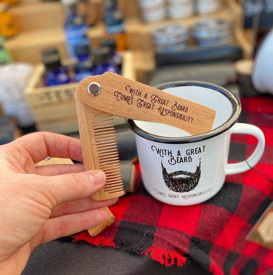 Laser Engraved Wooden Switchblade Beard Combs - Tampa Home & Garden Store