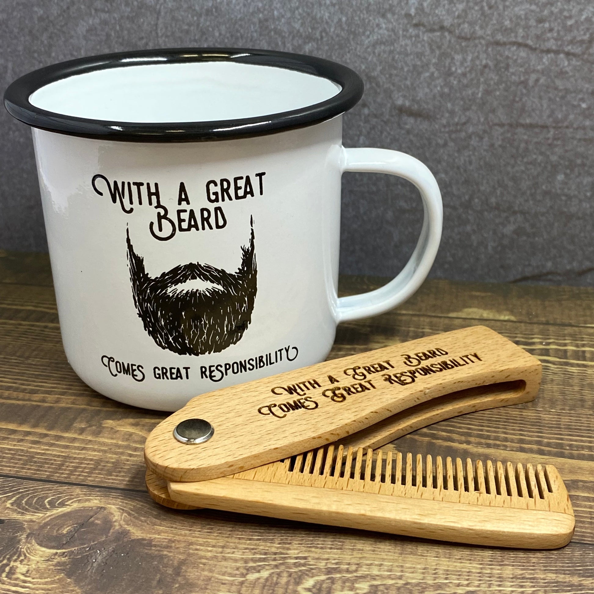 Laser Engraved Wooden Switchblade Beard Combs - Tampa Home & Garden Store