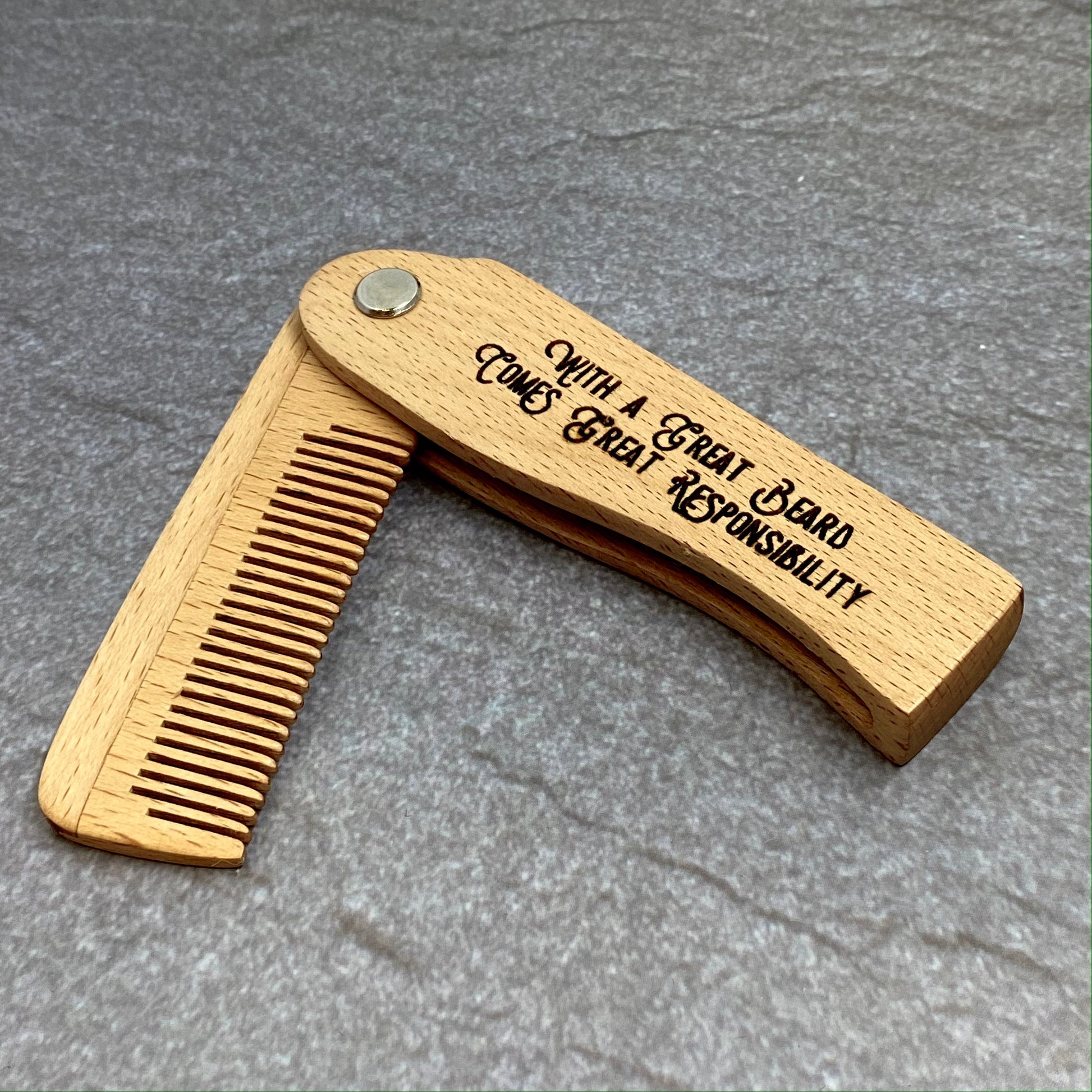 Laser Engraved Wooden Switchblade Beard Combs - Tampa Home & Garden Store