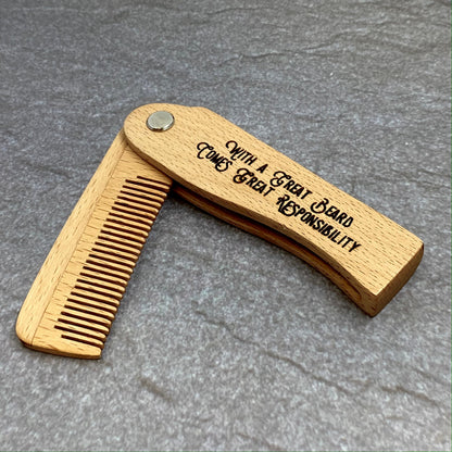 Laser Engraved Wooden Switchblade Beard Combs - Tampa Home & Garden Store