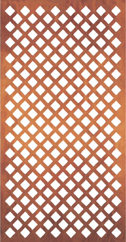 Metal privacy screen lattice panel 46in rust with white diamond cutouts Rustica Ornamentals on Tampa Home & Garden Store