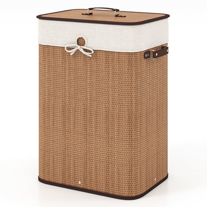 Rectangle Bamboo Hamper Laundry Basket Washing Cloth Bin Storage Bag Lid 3 color-Black