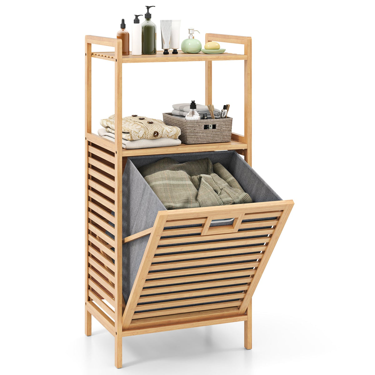 Bamboo Tilt-Out Laundry Hamper with Foldable Removable Basket, Natural Bamboo finish, DirectDeals on Tampa Home & Garden Store