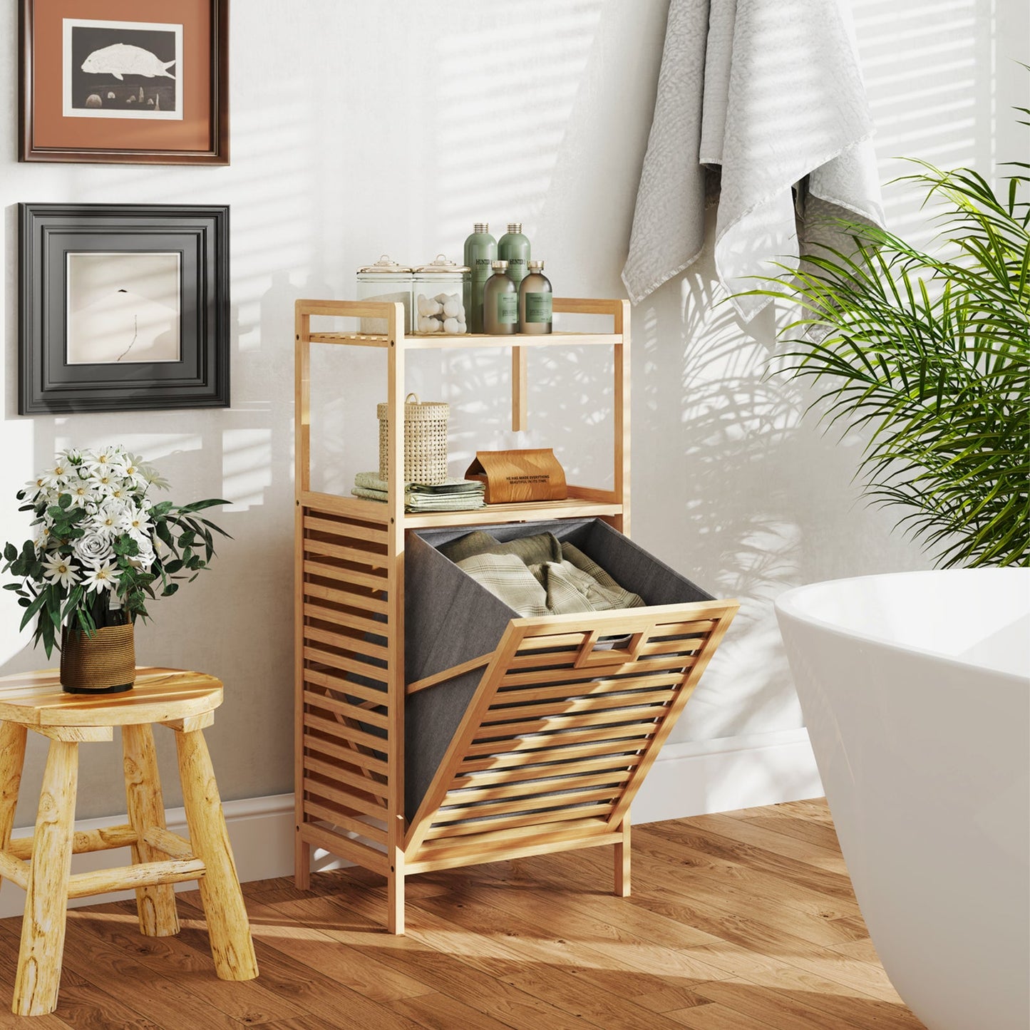 DirectDeals Bamboo Tilt-Out Laundry Hamper with Foldable Removable Basket, Natural finish on Tampa Home & Garden Store