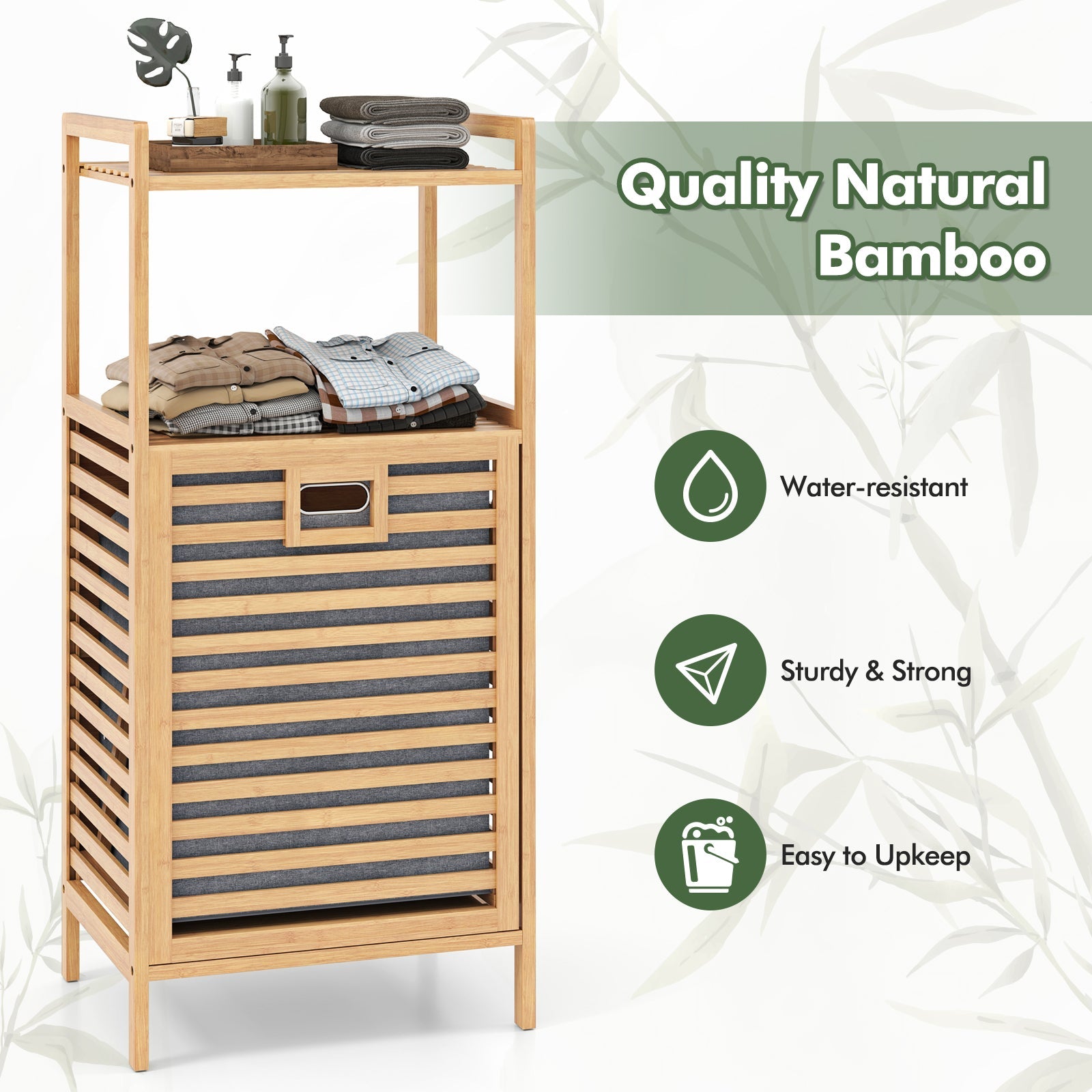 DirectDeals Bamboo Tilt-Out Laundry Hamper with Foldable Removable Basket Natural on Tampa Home & Garden Store