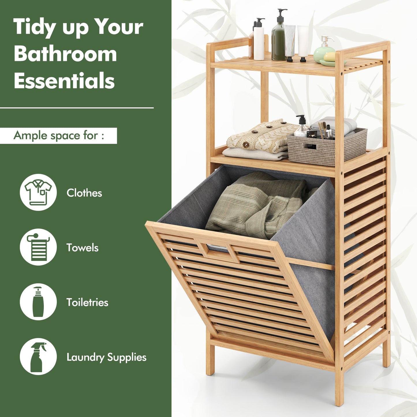 DirectDeals Bamboo Tilt-Out Laundry Hamper with Foldable Removable Basket Natural on wooden stand on Tampa Home & Garden Store