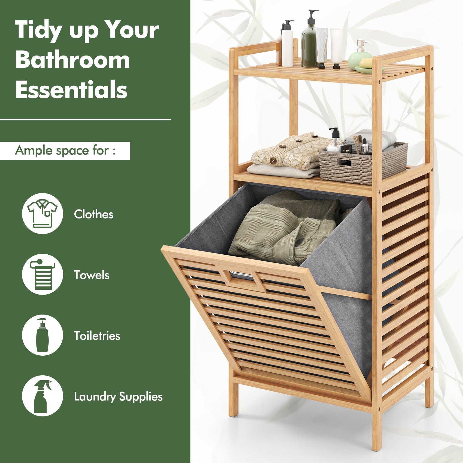 DirectDeals Bamboo Tilt-Out Laundry Hamper with Foldable Removable Basket Natural on wooden stand on Tampa Home & Garden Store