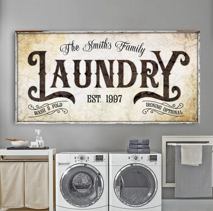 Family Laundry Sign II canvas by Tailored Canvases, rustic vintage laundry room wall art on Tampa Home & Garden Store