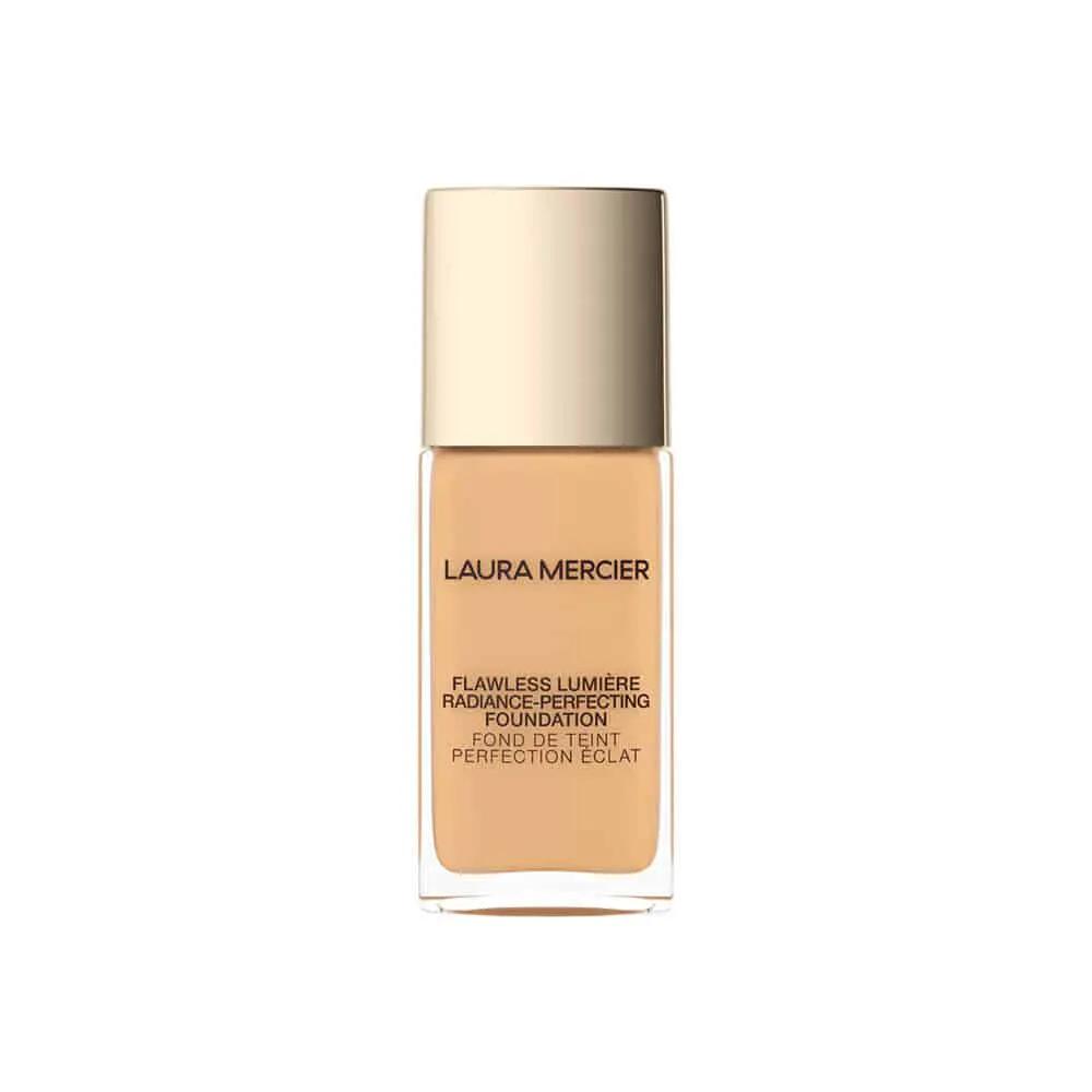 Laura Mercier Flawless Lumiere Foundation bottle in nude beige glass container with gold cap on Tampa Home & Garden Store