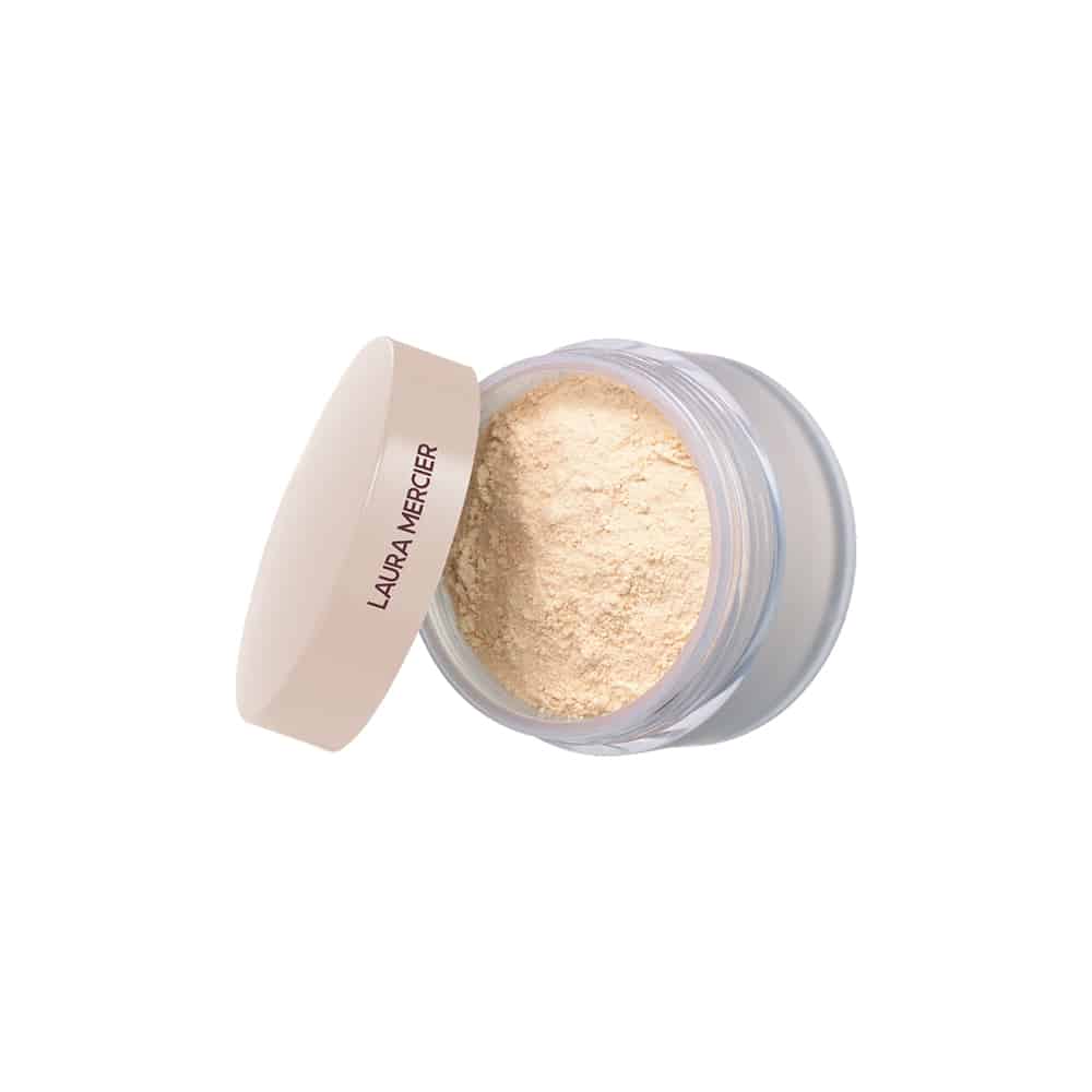 Loose setting powder Laura Mercier Ultra Blur in clear jar with beige powder; cap visible on Tampa Home & Garden Store