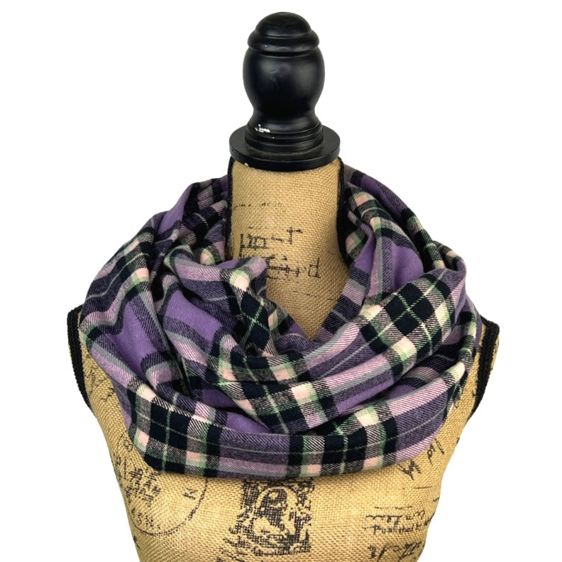 Lavender, Mint Green, Black and White Plaid Flannel Infinity or Blanket Scarf - Tampa Home & Garden Store