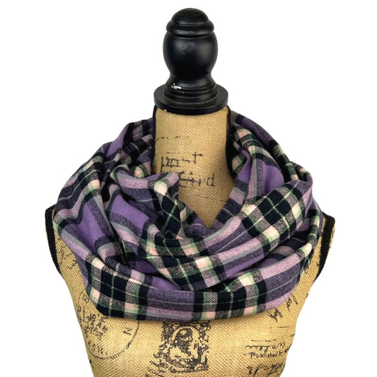 Lavender, Mint Green, Black and White Plaid Flannel Infinity or Blanket Scarf - Tampa Home & Garden Store