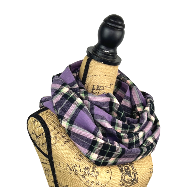 Lavender, Mint Green, Black and White Plaid Flannel Infinity or Blanket Scarf - Tampa Home & Garden Store