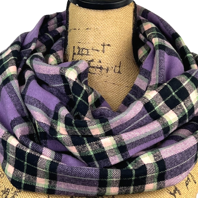 Lavender, Mint Green, Black and White Plaid Flannel Infinity or Blanket Scarf - Tampa Home & Garden Store
