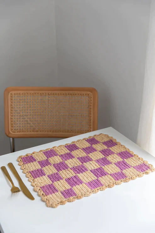 Lavender checked Placemat, Rectangular raffia tabletop - Tampa Home & Garden Store