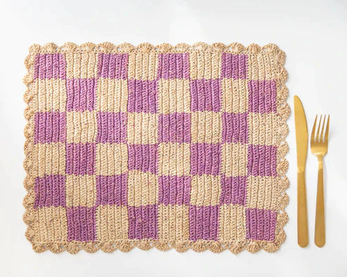 Lavender checked Placemat, Rectangular raffia tabletop - Tampa Home & Garden Store