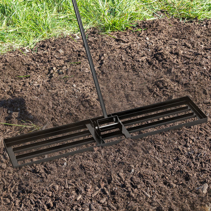 Rastrillo nivelador de césped de 46 x 10 pulgadas, herramienta resistente para nivelar el suelo - Negro