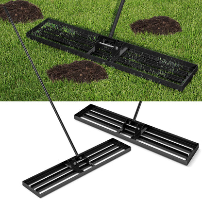 Rastrillo nivelador de césped de 46 x 10 pulgadas, herramienta resistente para nivelar el suelo - Negro