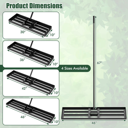 Rastrillo nivelador de césped de 46 x 10 pulgadas, herramienta resistente para nivelar el suelo - Negro