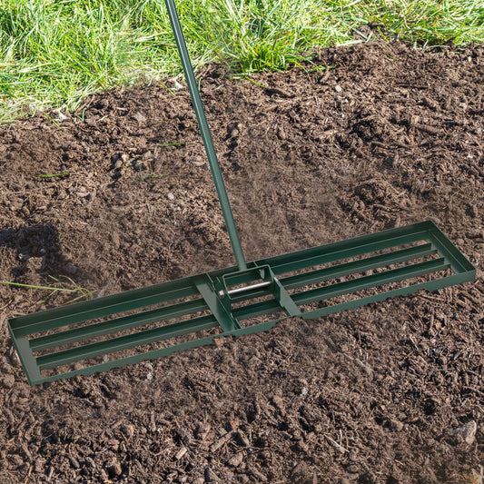 Rastrillo nivelador de césped de 46 x 10 pulgadas, herramienta de nivelación de césped de alta resistencia para tierra - Verde
