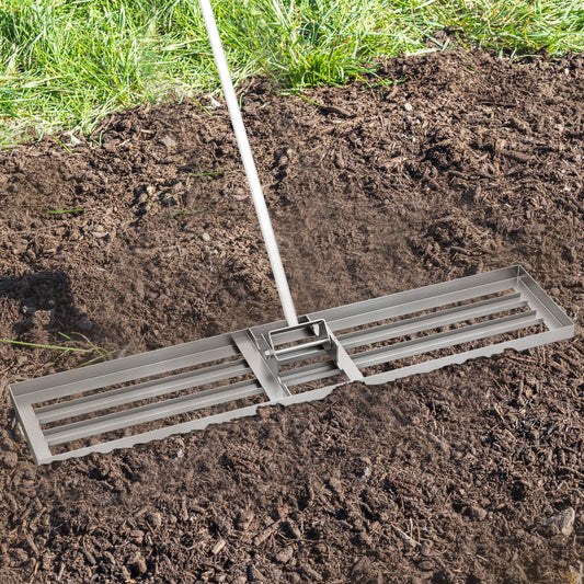 Rastrillo nivelador de césped de 46 x 10 pulgadas, herramienta resistente para nivelar tierra-Plateado