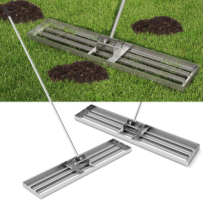 Rastrillo nivelador de césped de 46 x 10 pulgadas, herramienta resistente para nivelar tierra-Plateado