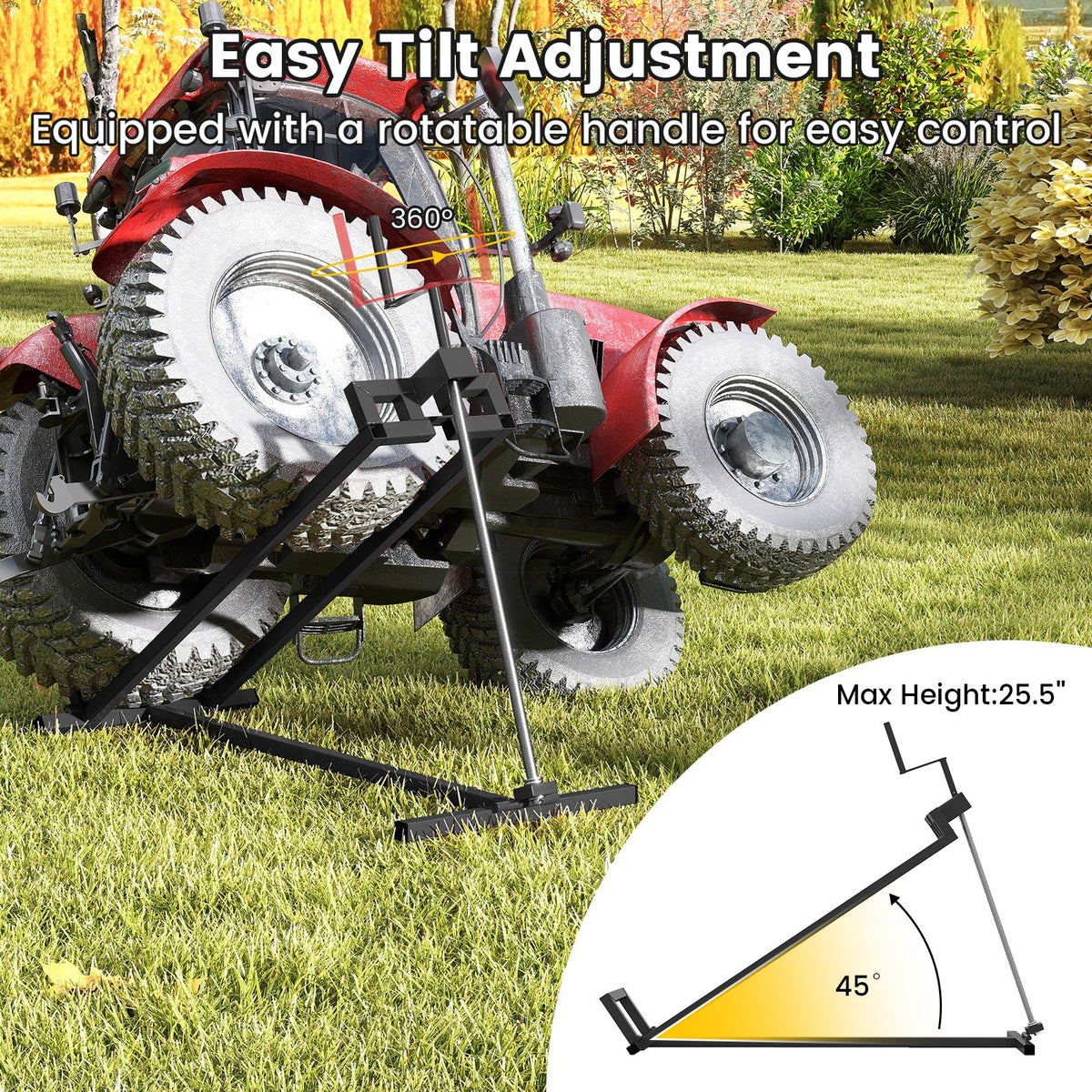 DirectDeals lawn mower lift jack for riding mowers, black steel frame with tilt adjustment on Tampa Home & Garden Store
