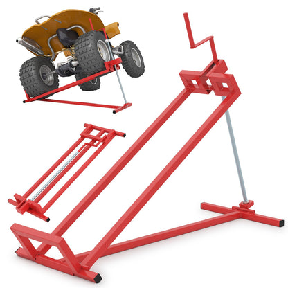Lawn mower lift jack for riding mowers, DirectDeals, red steel frame with screw jack on Tampa Home & Garden Store