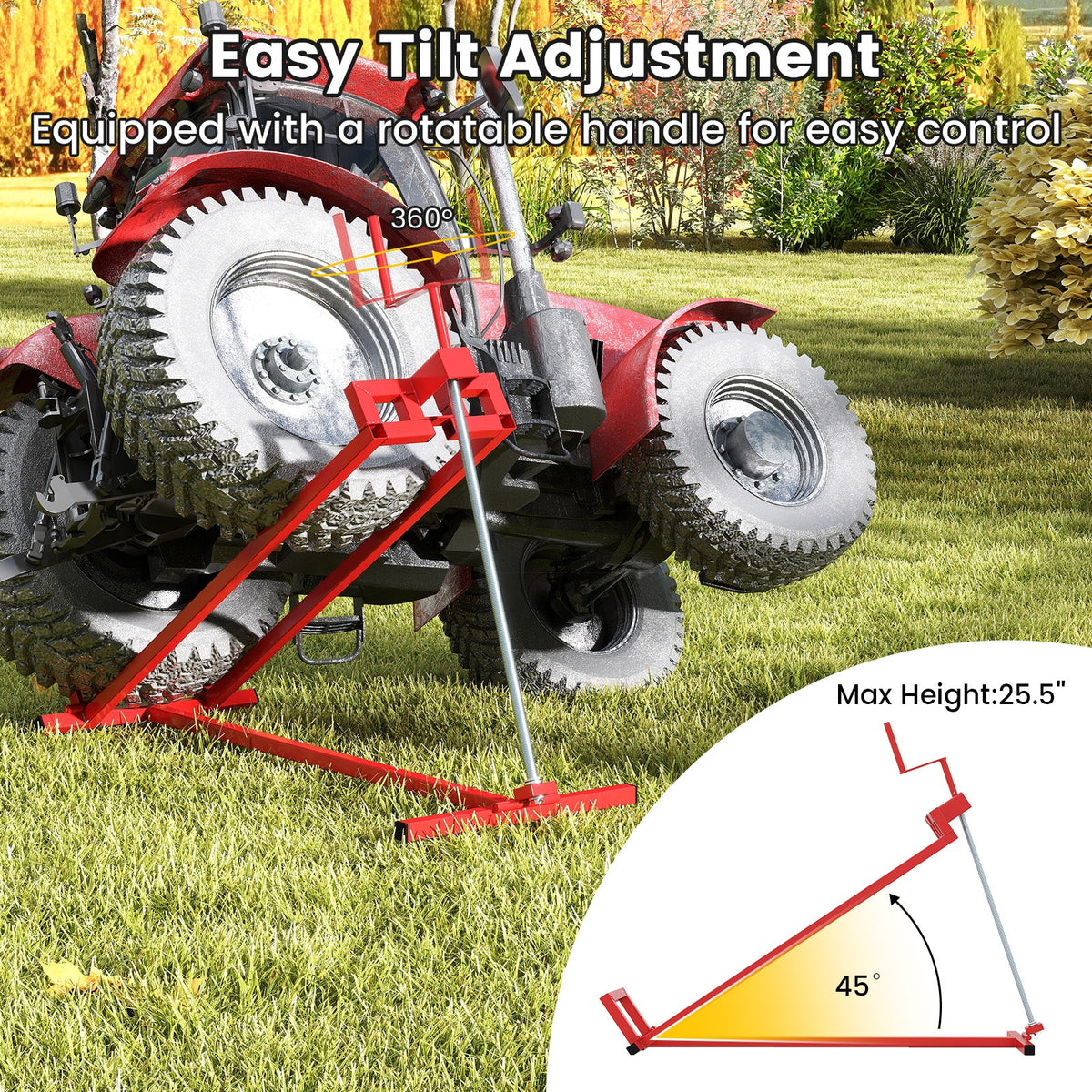 DirectDeals Lawn Mower Lift Jack for riding mowers, red steel frame, max height 25.5 in on Tampa Home & Garden Store