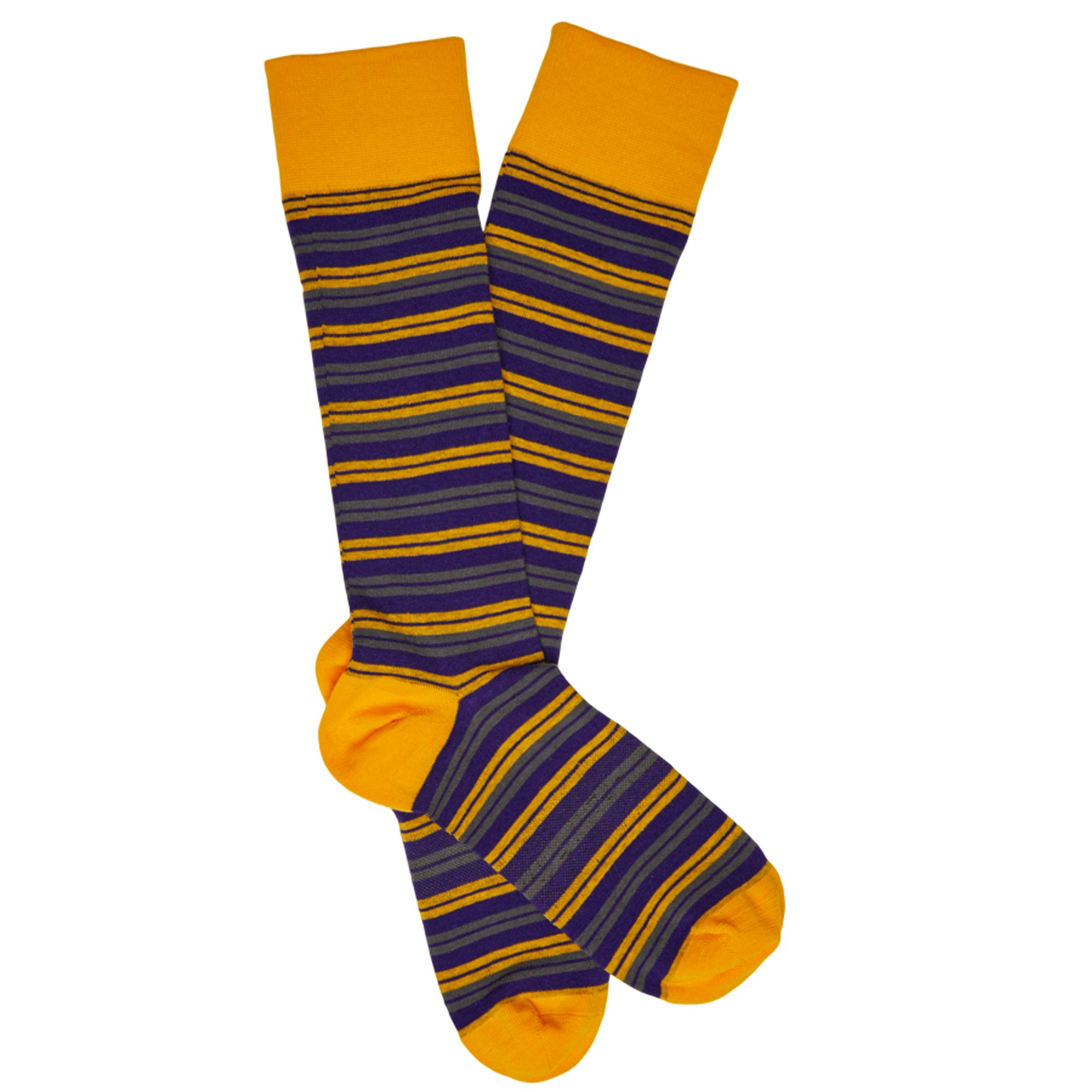 DeadSoxy Gold Purple Mixed Socks 8 Pack crew socks with gold toes and striped bands on Tampa Home & Garden Store