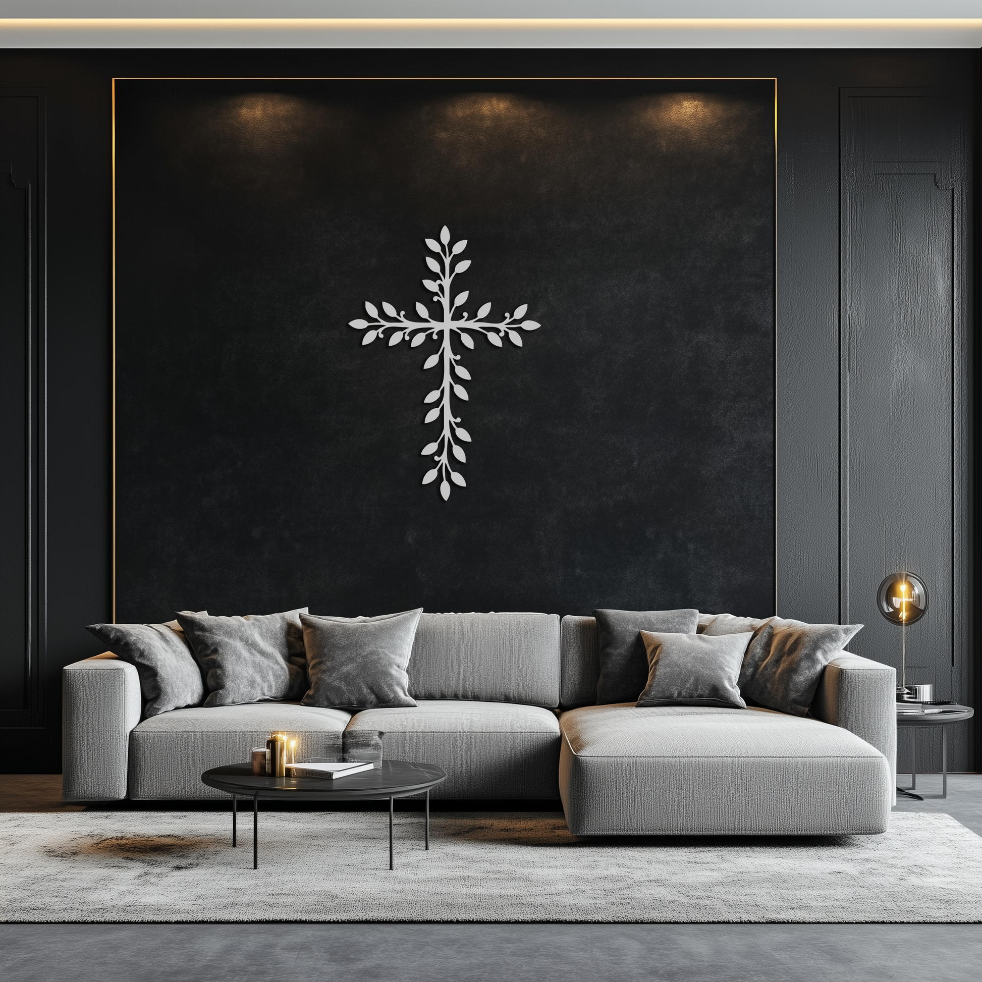 Leaf Cross Metal Wall Art - Elegant Botanical Christian Home Decor- KAF482 - Tampa Home & Garden Store