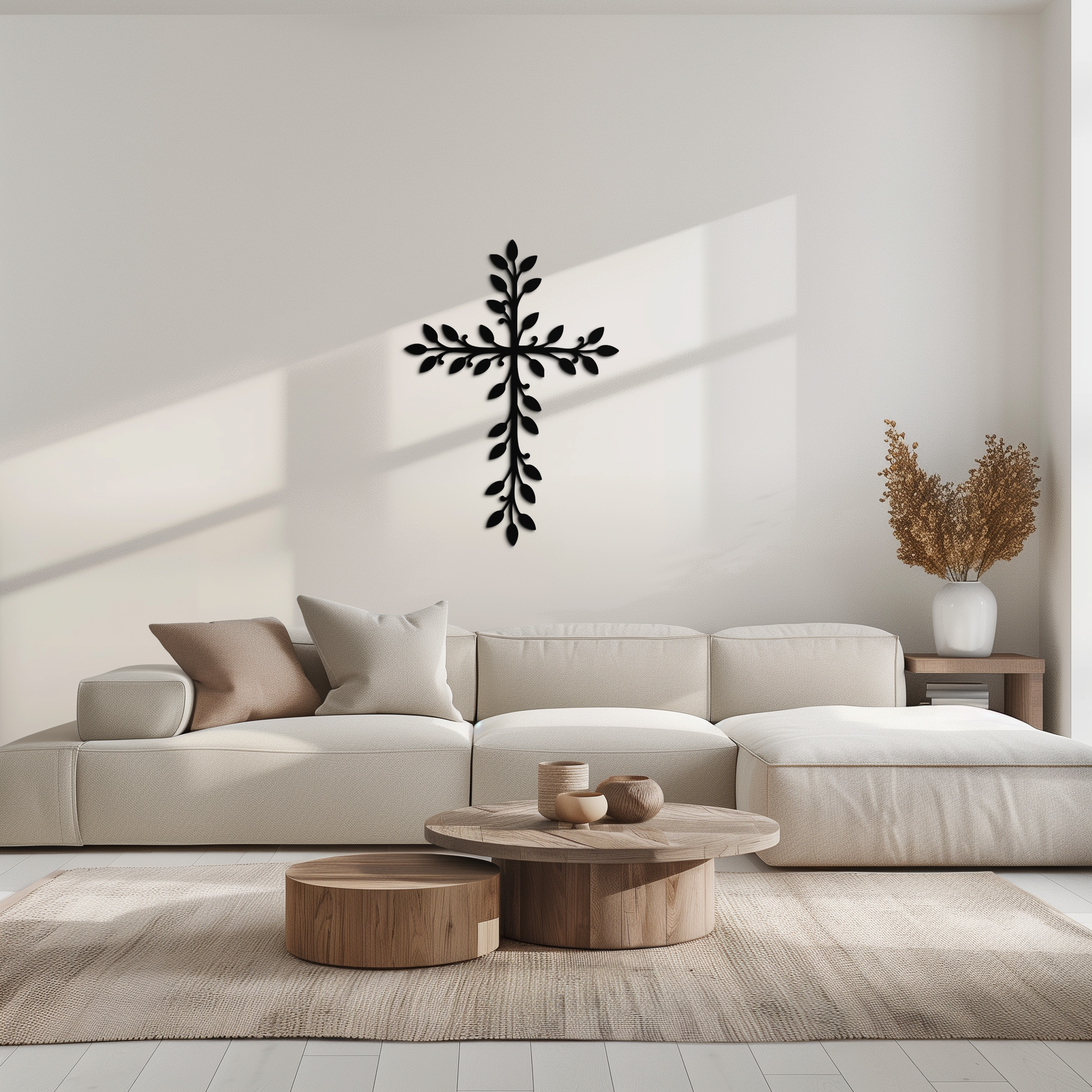Leaf Cross Metal Wall Art - Elegant Botanical Christian Home Decor- KAF482 - Tampa Home & Garden Store