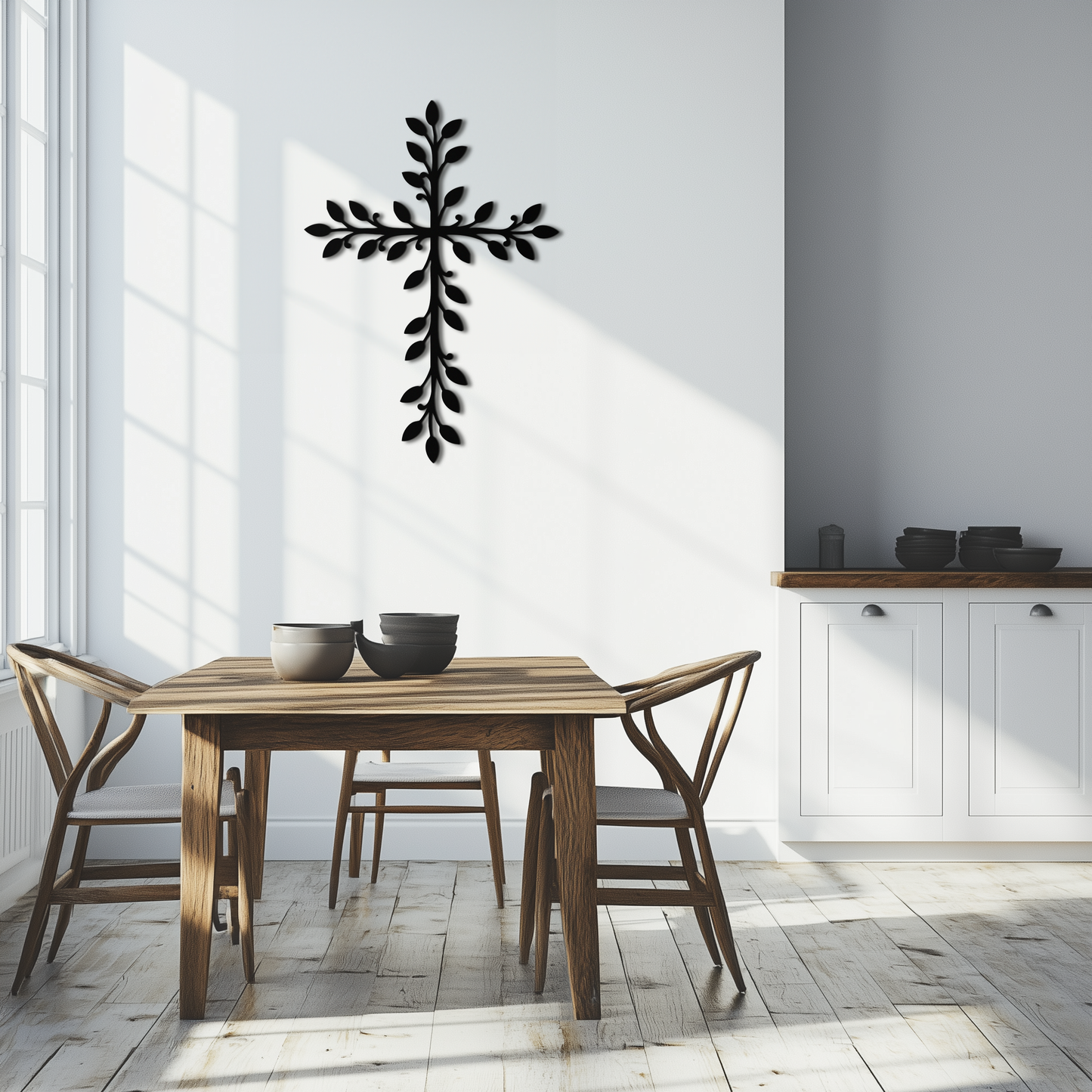 Leaf Cross Metal Wall Art - Elegant Botanical Christian Home Decor- KAF482 - Tampa Home & Garden Store