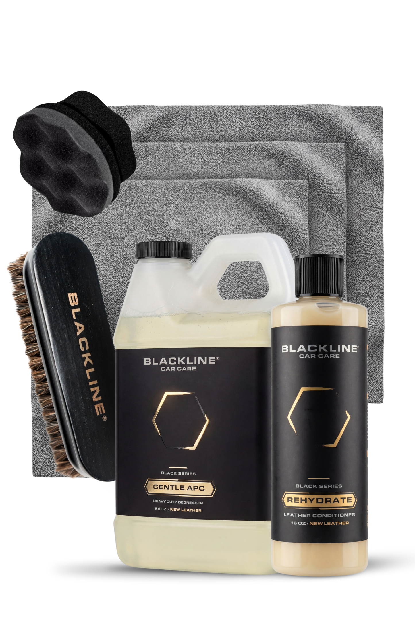 BLACKLINE Gentle APC all purpose cleaner kit with gray microfiber towels and brush on Tampa Home & Garden Store