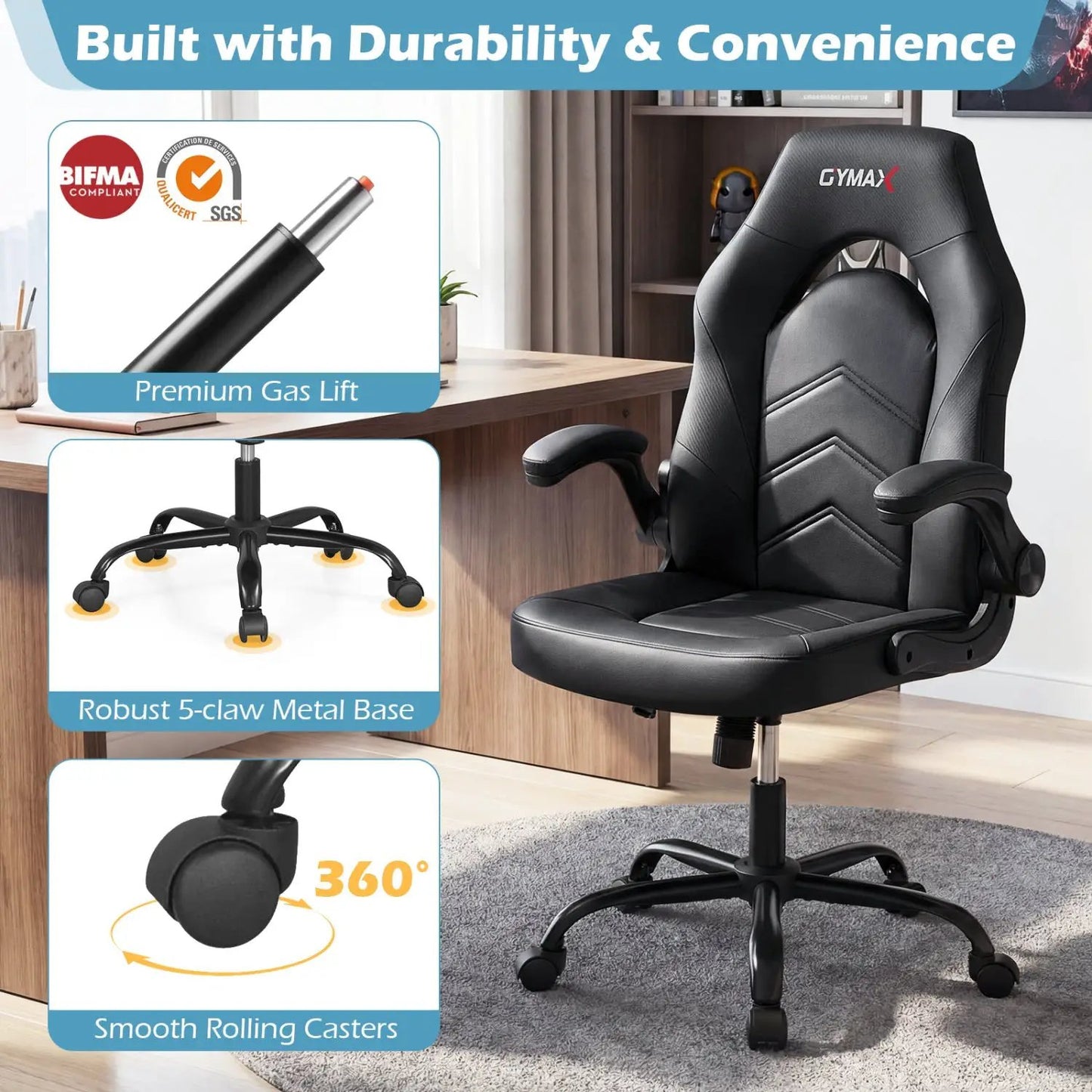 Leather Office Chair With Flip Up Armrests