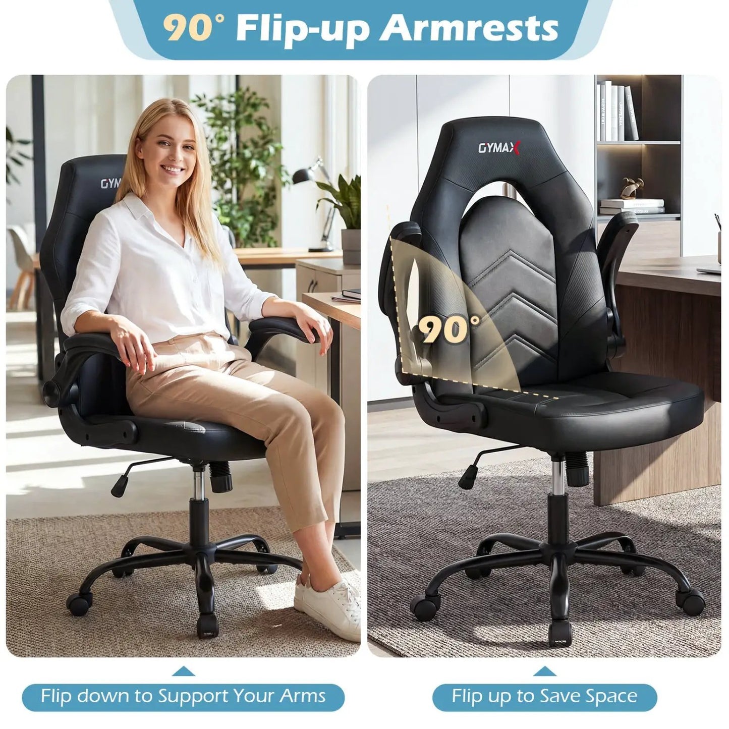 Leather Office Chair With Flip Up Armrests