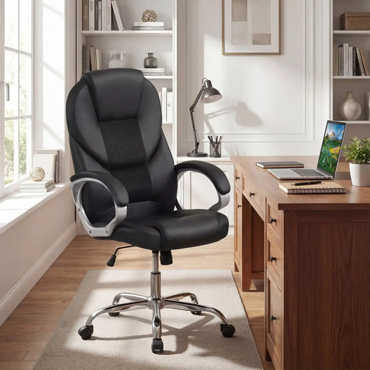 Leather Office Chair Ergonomic Mesh with Armrests