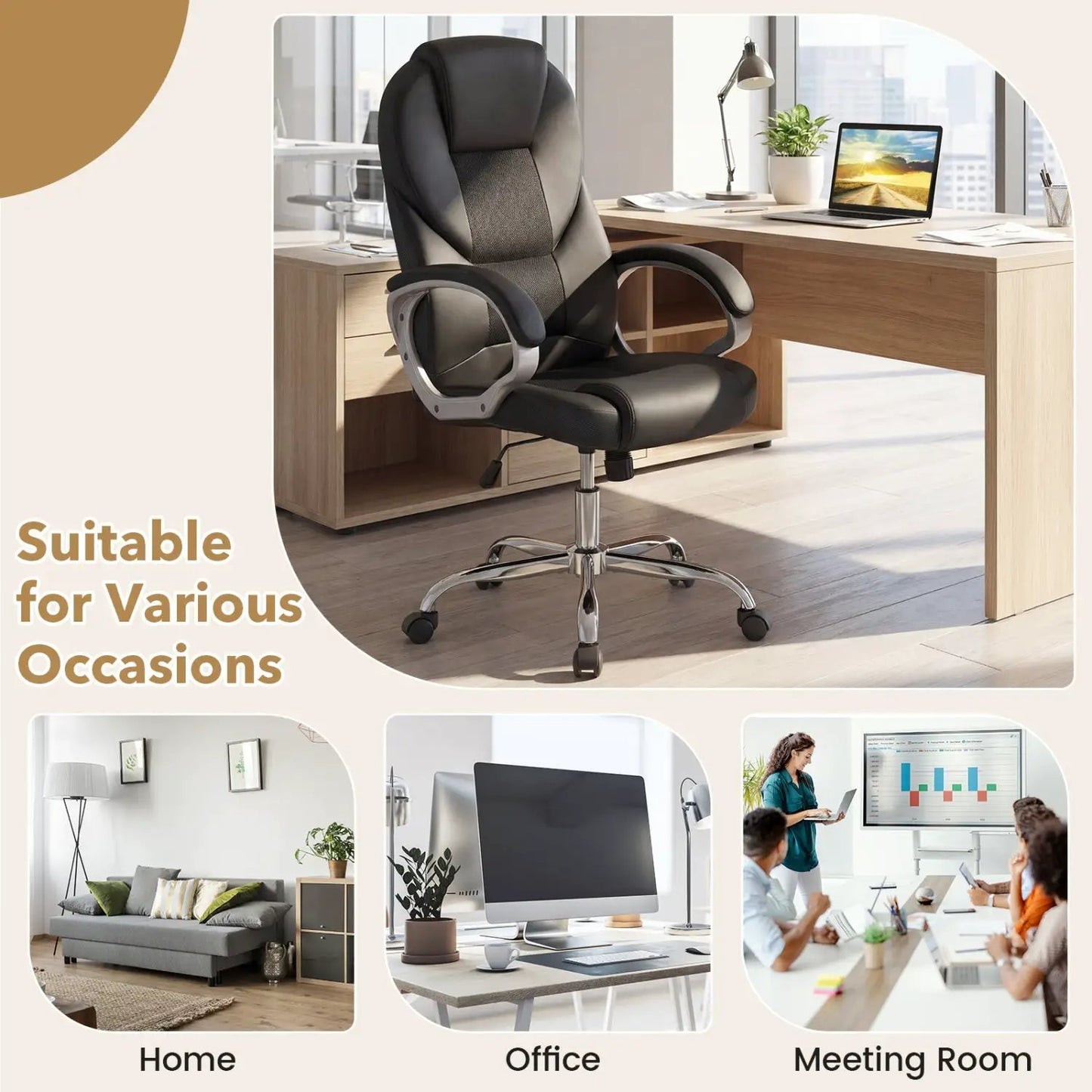 Leather Office Chair Ergonomic Mesh with Armrests