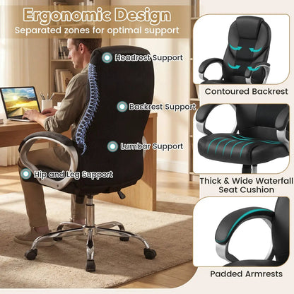 Leather Office Chair Ergonomic Mesh with Armrests
