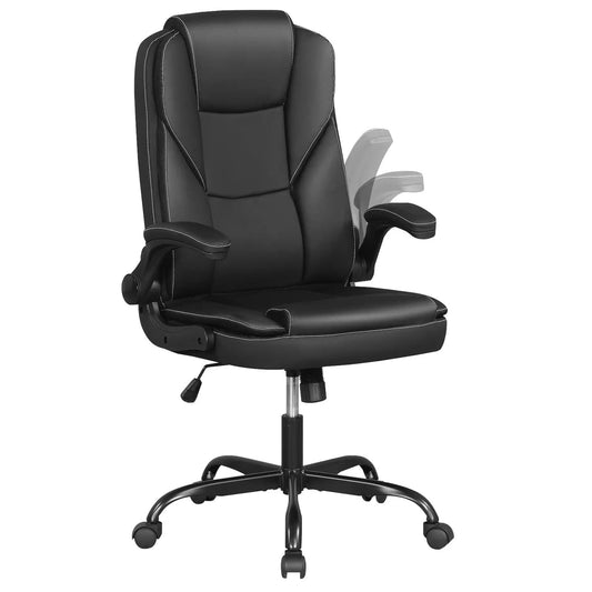 Leather Office Chair With Flip Armrests Ergonomic